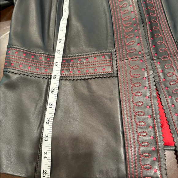 Escada Black Leather Jacket with Red Detailing - Picture 5 of 7